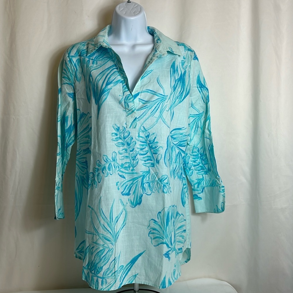 Vineyard Vines Women’s Size Small Blue Hawaiian Pattern Blouse Cotton Shirt